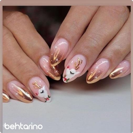طرح ناخن کریسمس مدل گوزن